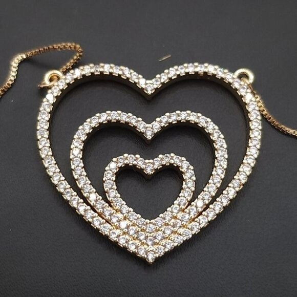 Gold Tone Triple Heart Pendant Necklace (NWOT) - Picture 2 of 6